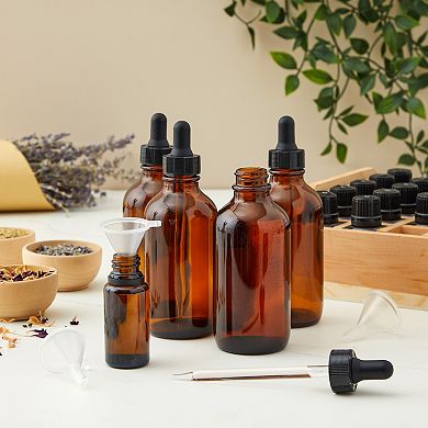 15 Pack 4 Oz Amber Glass Eye Dropper Bottles & 6 Funnels For Essential Oils