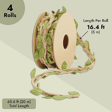 Burlap Leaf Ribbon - Jungle Party, Enchanted Forest Decor (65.6 Ft Total)