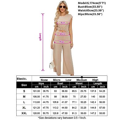 Womens Jumpsuits Front Knot Crewneck Romper Backless Cap Sleeve