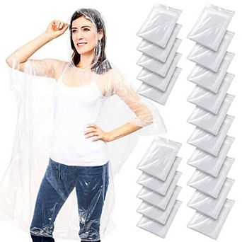 20 Pack Disposable Rain Ponchos For Adults, Plastic Emergency Ponchos With Hood