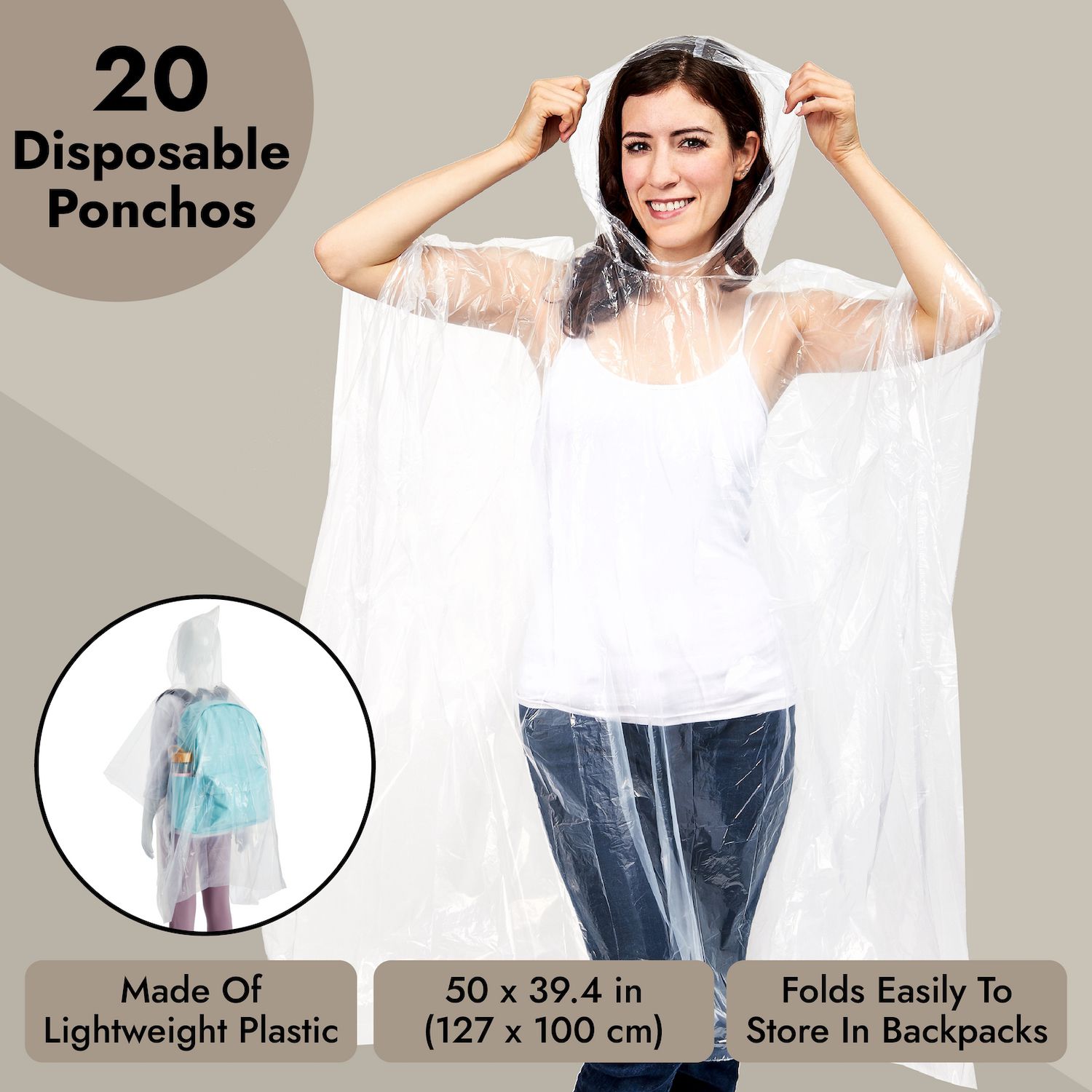 20 Pack Disposable Rain Ponchos For Adults, Plastic Emergency Ponchos ...