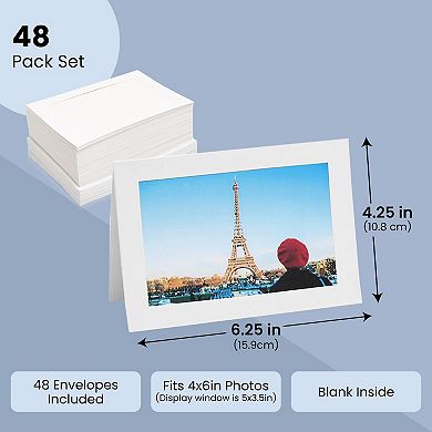 48 Pack Photo Insert Cards with Envelopes, White, 6.25 x 4.25 inches