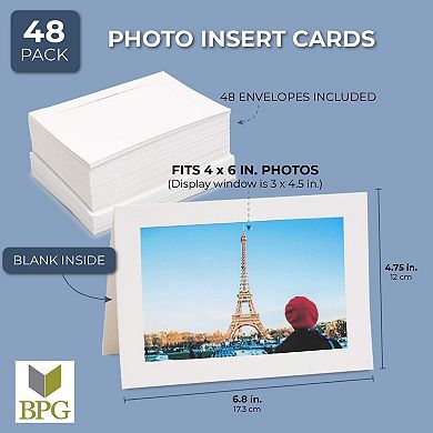 48 Pack Photo Insert Cards With Envelopes, White, 4x6 In