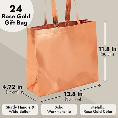 Juvale 24 Pack Rose Gold Gift Bags with Handles Large Non Woven Reusable Grocery Tote Bags 13.8 x 11.8 x 4.72 in