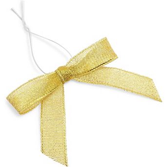 100-pack Twist Tie Bows, Metallic Gold Pre-tied Satin Ribbon, 2.5x3 In
