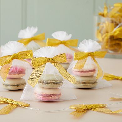 100-pack Twist Tie Bows, Metallic Gold Pre-tied Satin Ribbon, 2.5x3 In