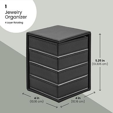 4 Layer Rotating Jewelry Organizer Earring Necklace Bracelet Holder Box 4x5.25"