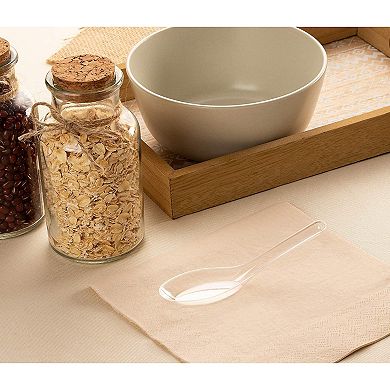 200 Pack Chinese Soup Spoons, Plastic Asian Utensils For Pho, Ramen, 4.5 X 1.2"