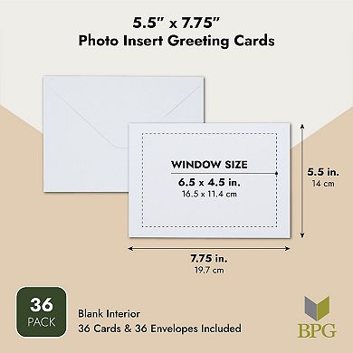 36 Pack Photo Frame Cards With Envelopes For 5 X 7 Inch Photo, White