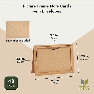 48 Pack Kraft Paper Photo Insert Cards With Envelopes, 4x6 Paper Frames