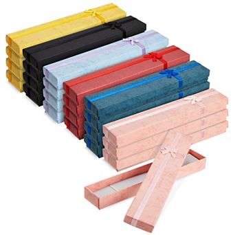 24 Pack Jewelry Gift Boxes For Necklaces With Lids And Ribbon Knot, 7.9 X 1.6 In