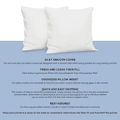 BodiPedic Fiber Filled 27 x 27 Euro Square Pillow Insert 2-Pack Set