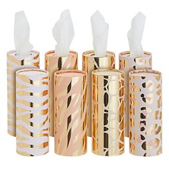 8 Pack Cylinder Tissues Box For Car Cup Holder, 4 Designs, 50 Count Each, 6.5 In