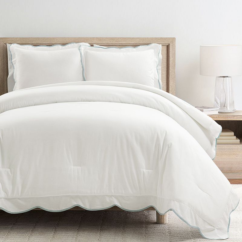3pc Full/Queen Coastal Chic Scallop Edge Comforter Set Blue - Lush Décor: OEKO-TEX Certified, Cotton & Polyester