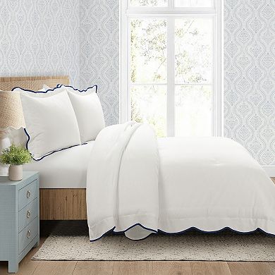Lush Decor Coastal Chic Navy & White Scallop Edged Comforter Set