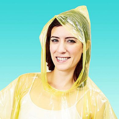 20-Pack Disposable Rain Ponchos with Hood for Adults, Emergency Plastic Poncho