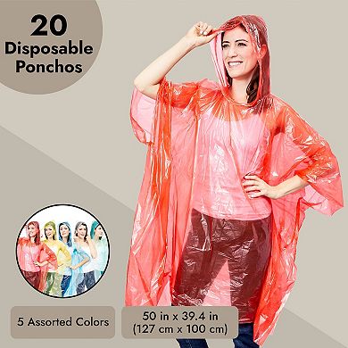 Juvale 20-pack Disposable Rain Ponchos With Hood For Adults