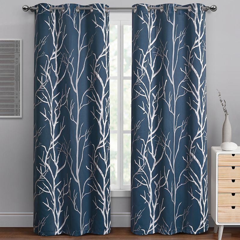 VCNY Home Kingdom Blue Branch Grommet Blackout Curtain  40  x 63