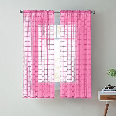 VCNY Home Lisa Solid Plaid Rod Rocket 1 Window Curtain Panel
