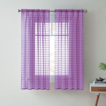 VCNY Home Lisa Solid Plaid Rod Rocket 1 Window Curtain Panel
