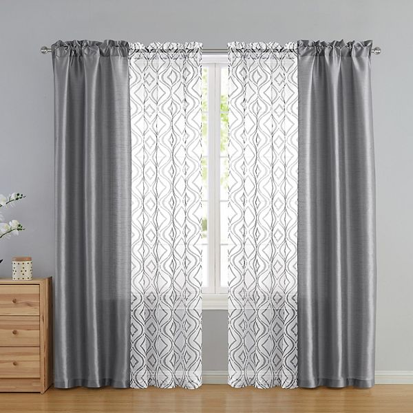 VCNY Home Morgan Geometric Sheer Rod Pocket 4 Window Curtain Panels