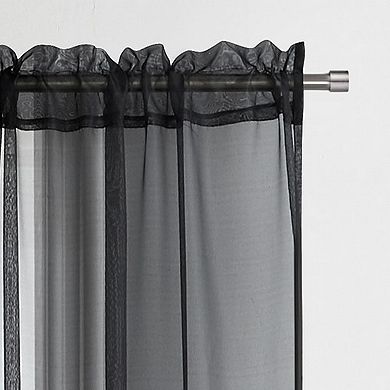 VCNY Home O’Hara Solid Black Rod Pocket Sheer 1 Window Curtain Panel