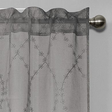 VCNY Home Layla Embroidered Rod Pocket Sheer 2 Window Curtain Panels