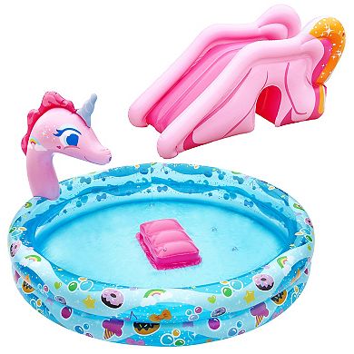 Banzai Spray 'N Splash Unicorn Pool Inflatable Outdoor Backyard Water Slide Unicorn Pool