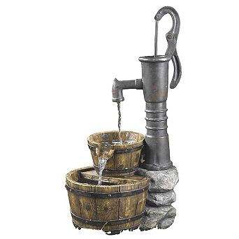 Outdoor Water Pump Half Whiskey Barrel Style Water Fountain