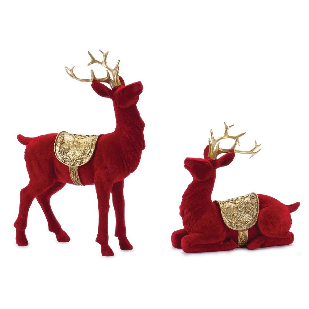 Flocked Sitting Deer Decorative Figurine Yellow