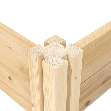 Outdoor Cedar Wood Raised Garden Bed 4x8 Ft with Two Tiers and Open-Bottom Design, Natural