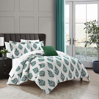 Chic Home Clarissa Green Floral Pattern Comforter, Shams, & Throw Pillow Set