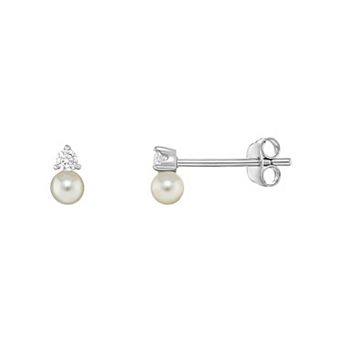PRIMROSE Sterling Silver Cubic Zirconia & Simulated Dyed Pearl Stud Earrings