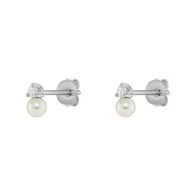 PRIMROSE Sterling Silver Cubic Zirconia & Simulated Dyed Pearl Stud Earrings