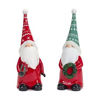 Holiday Gnome Figurine with Present and Wreath Accent (Set of 2)