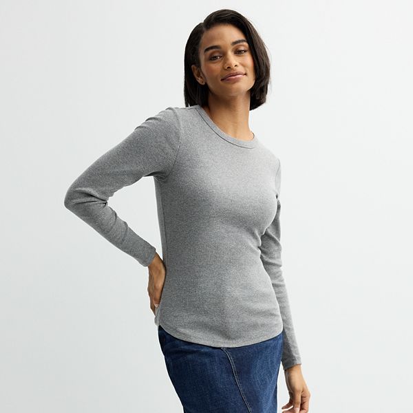 Women's Sonoma Goods For Life® Rib Slim Fit Long Sleeve Tee - Charcoal (XX LARGE)