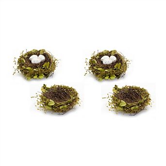 Natural Twig Bird Nest With Speckled Egg Accent (set Of 4)