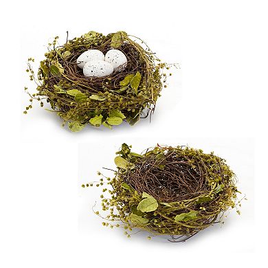 Natural Twig Bird Nest With Speckled Egg Accent (set Of 4)