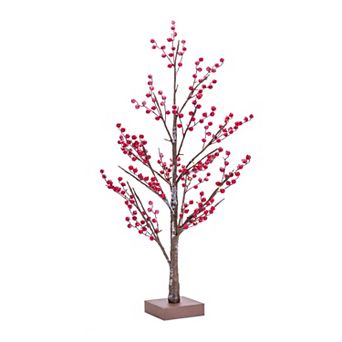 Led Lighted Frosted Berry Twig Tree With Base 38"h