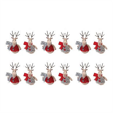 Plush Deer With Sweater Ornament (set Of 12)