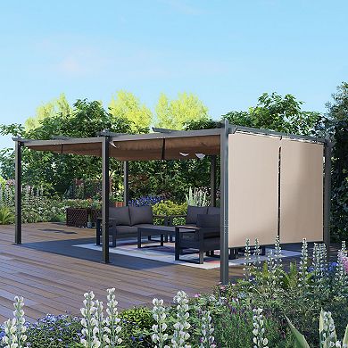 Aoodor 12 X 20 Ft Outdoor Pergola With Retractable Shade Canopy - Khaki