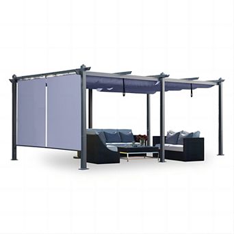 Aoodor 12 X 20 Ft Outdoor Pergola With Retractable Shade Canopy - Khaki