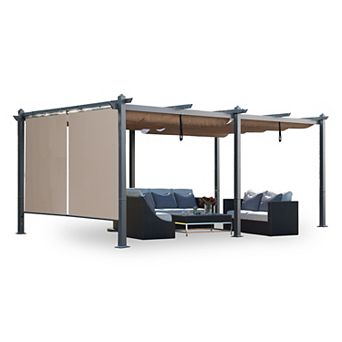 Aoodor 12 X 20 Ft Outdoor Pergola With Retractable Shade Canopy - Khaki