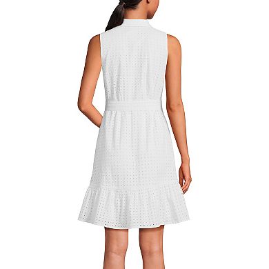 Women's Lands' End Women's Collared Sleeveless Eyelet Tiered Shirt Dress