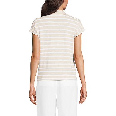 Women's Lands' End Linen Blend Johnny Collar Polo Shirt