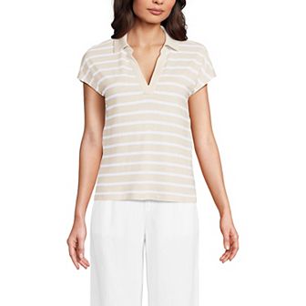 Women's Lands' End Linen Blend Johnny Collar Polo Shirt