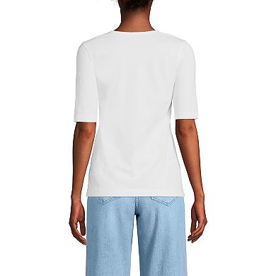 Women's Lands' End Supima Elbow Sleeve V-Neck Henley Top