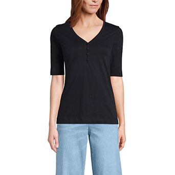Women's Lands' End Supima Elbow Sleeve V-Neck Henley Top