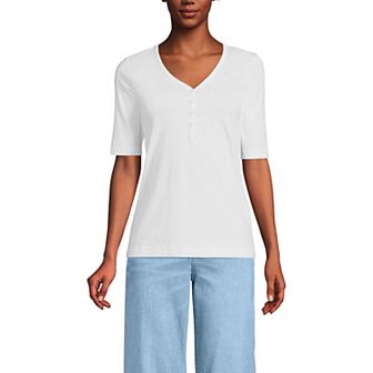 Women's Lands' End Supima Elbow Sleeve V-Neck Henley Top