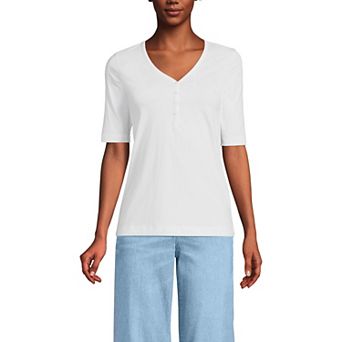 Women's Lands' End Supima Elbow Sleeve V-Neck Henley Top